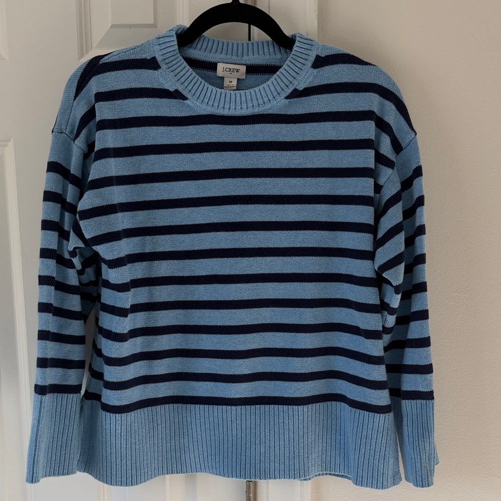 J. Crew Navy and Light Blue Striped Sweater